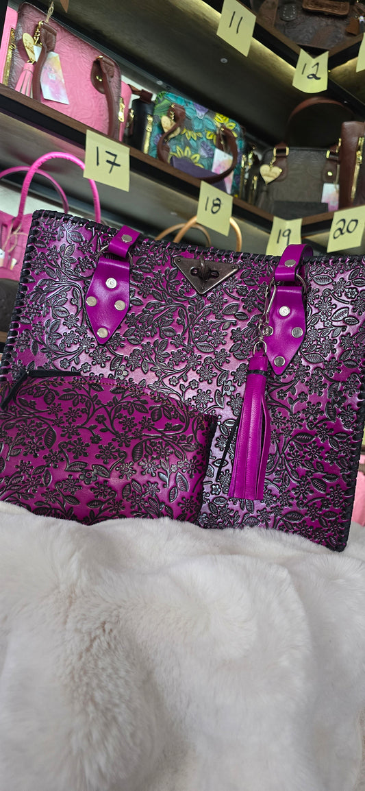 Western Hand tooled Leather Purse with Tooled Leather Pouch