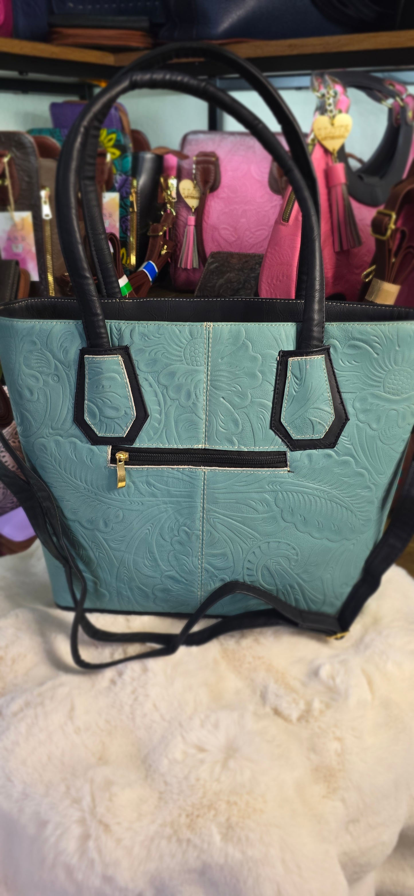 Baby blue Leather Handbag with wallet