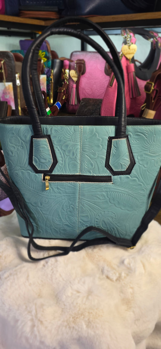 Baby blue Leather Handbag with wallet