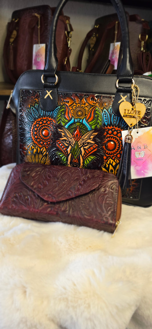 Watercolor Wolf Style Leather handbag