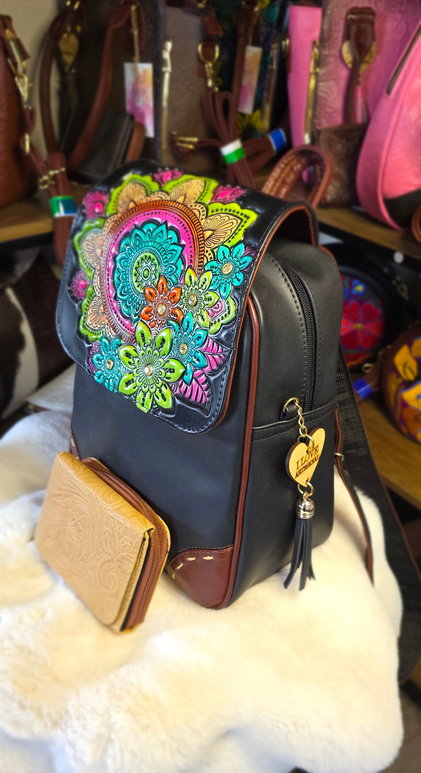 Black Backpack With Colorful mandala design