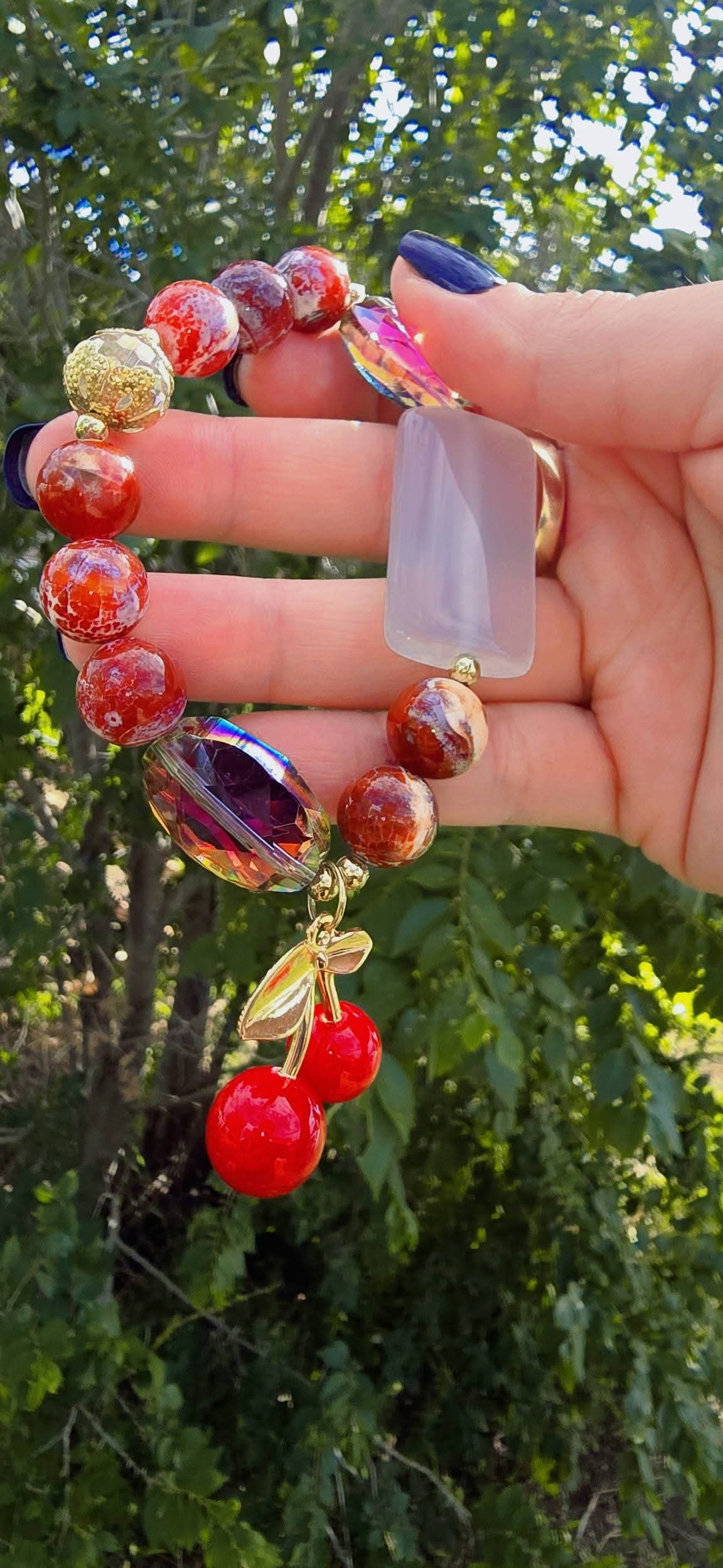 Natural Stones Cherry Beaded Bracelet