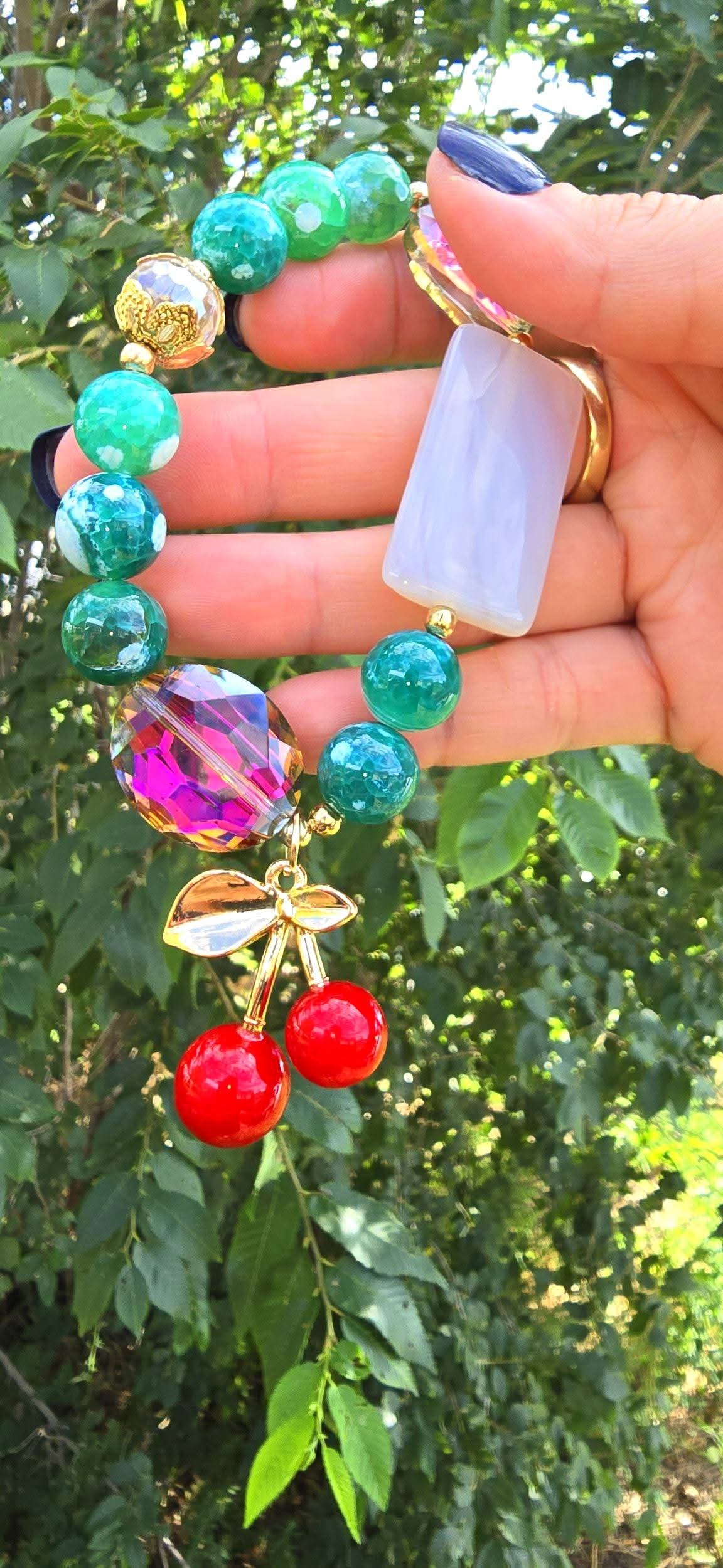 Natural Stones Cherry Beaded Bracelet