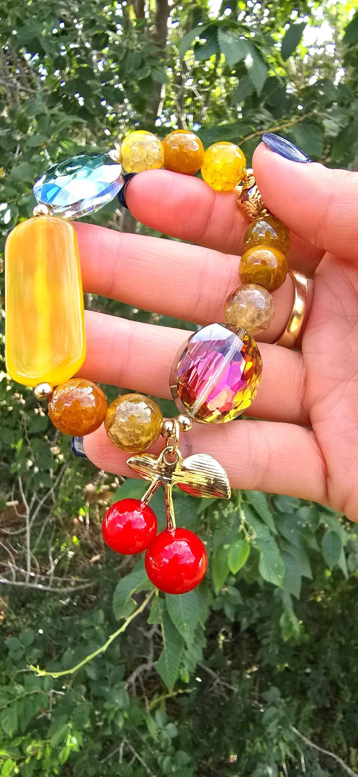 Natural Stones Cherry Beaded Bracelet