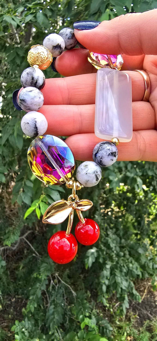 Natural Stones Cherry Beaded Bracelet