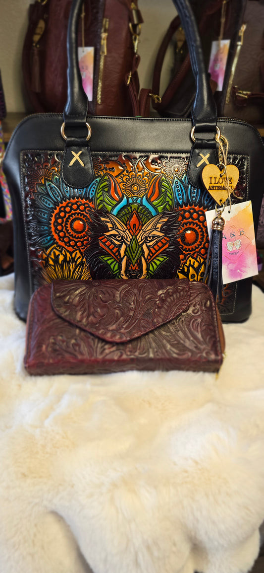 Watercolor Wolf Style Leather handbag