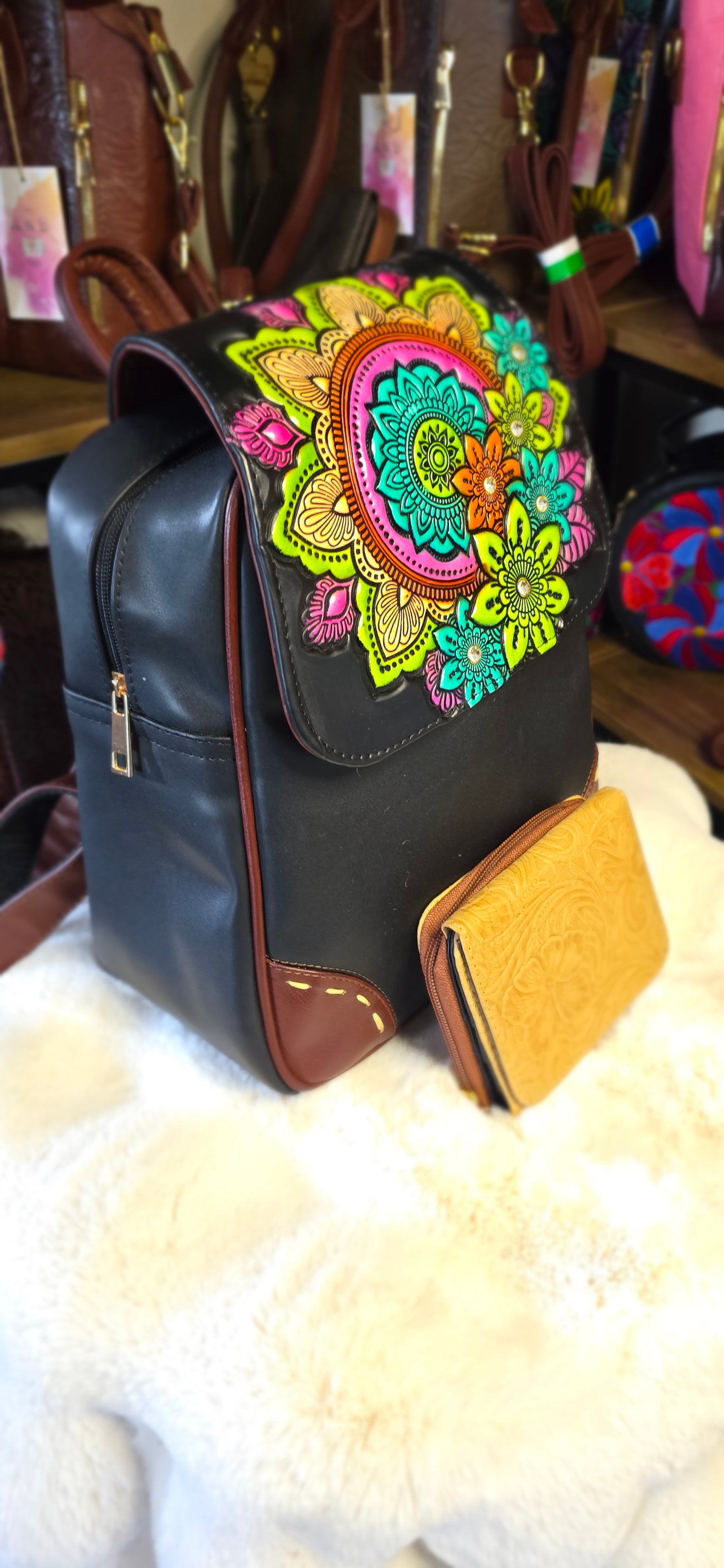 Black Backpack With Colorful mandala design
