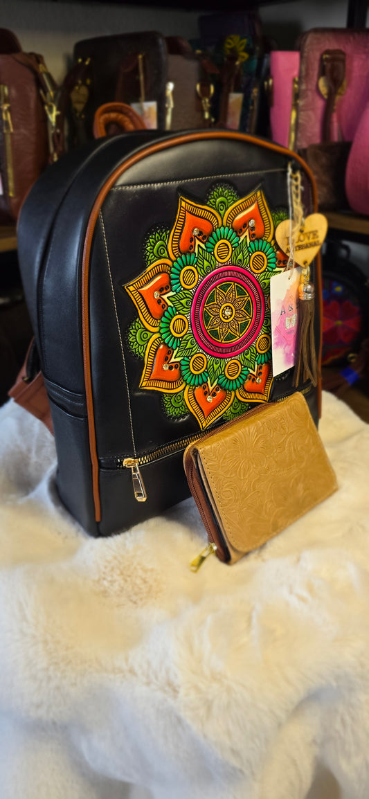 Black Backpack With Colorful mandala design