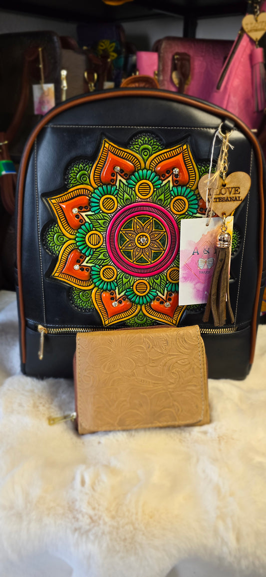 Black Backpack With Colorful mandala design