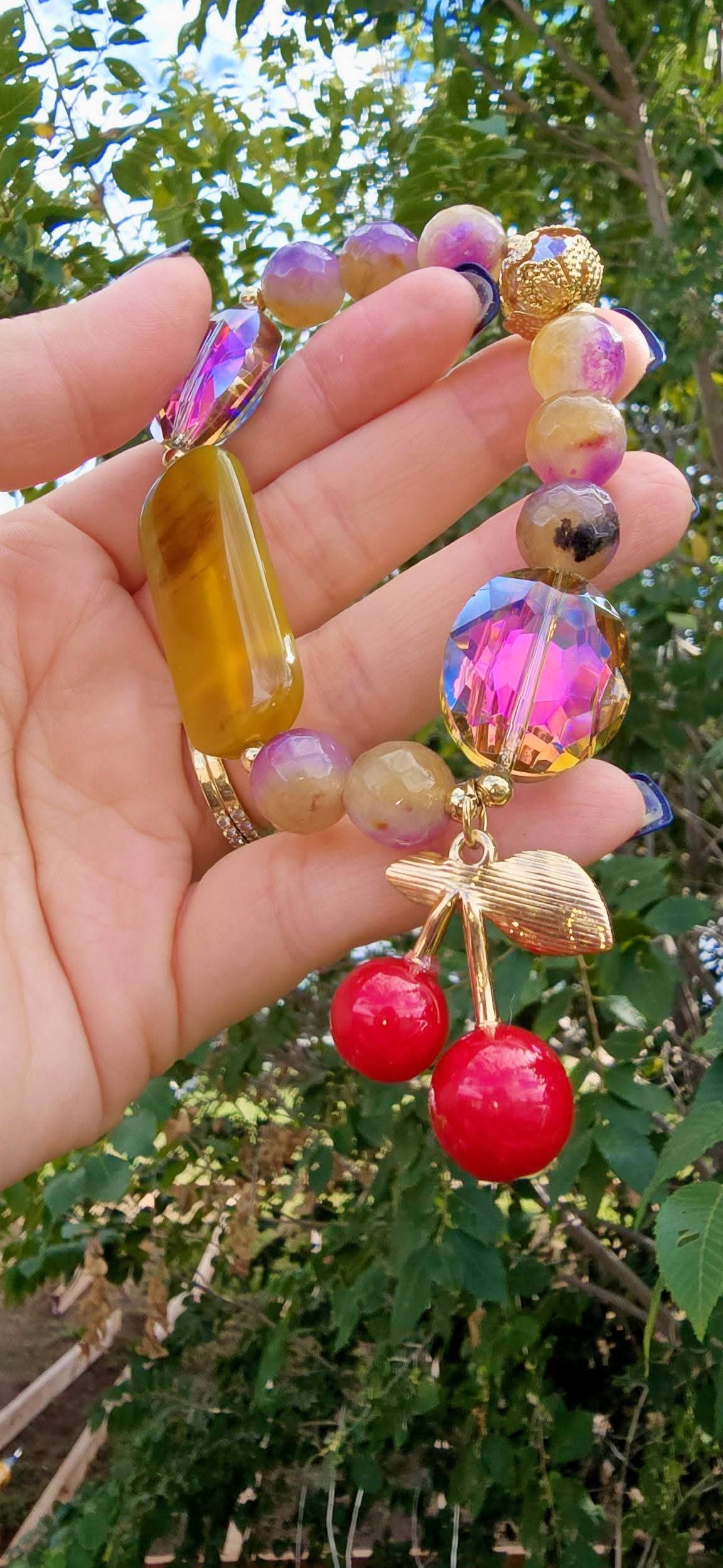 Natural Stones Cherry Beaded Bracelet