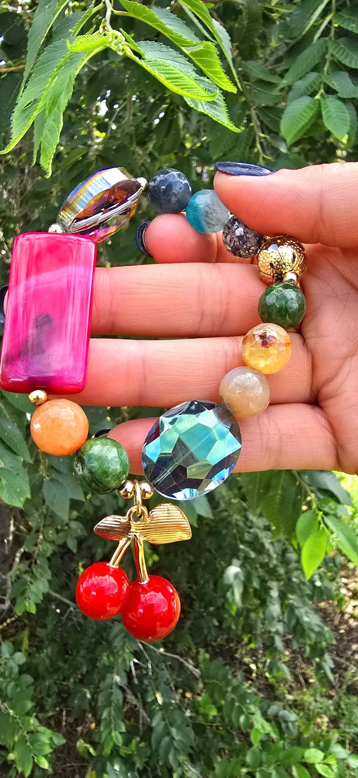 Natural Stones Cherry Beaded Bracelet