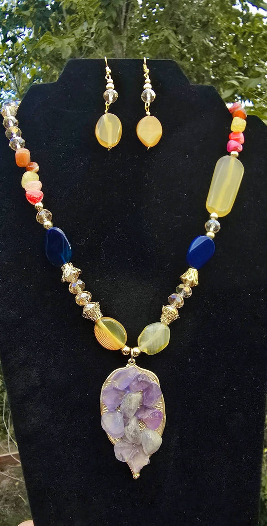 Natural Stone Leaf Pendant Sets