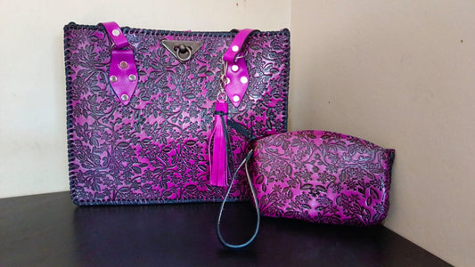Western Hand tooled Leather Purse with Tooled Leather Pouch